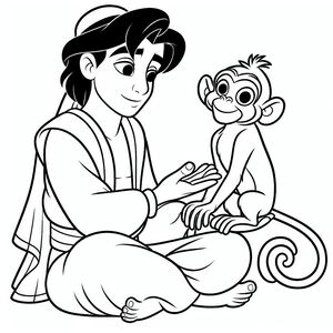 Một nhân vật hoạt hình ôm một con khỉ