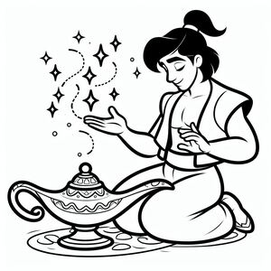 Một người phụ nữ ngồi trên mặt đất cầm một cái chậu với những ngôi sao mọc ra từ đó