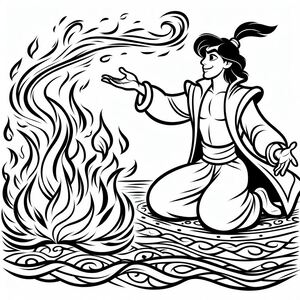 A woman sitting in front of a fire