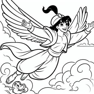A cartoon character flying through the sky