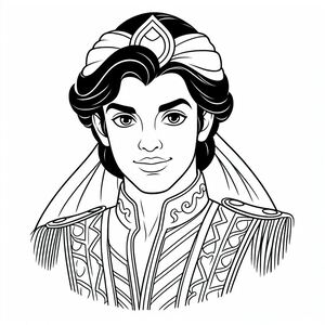 A black and white drawing of a man wearing a turban