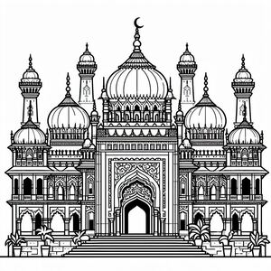 A black and white drawing of a building