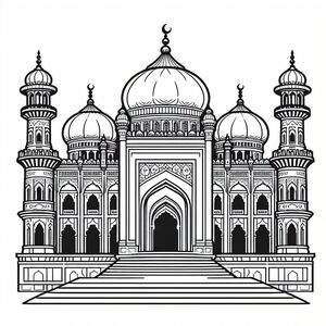 A black and white drawing of a mosque 3