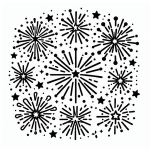 A black and white drawing of fireworks 4