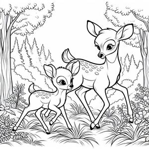 Roe And Bambi In The Forest