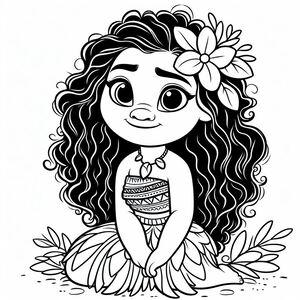 A girl with a flower in her hair sitting on the ground