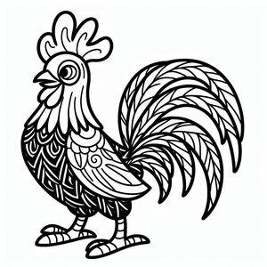 Một bản vẽ đen trắng của một con gà trống 4