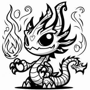 A black and white drawing of a dragon