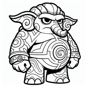 A cartoon elephant with a decorative pattern on it's chest