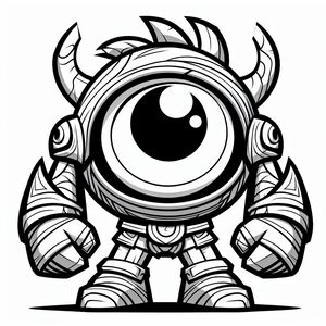 A black and white drawing of a cartoon character