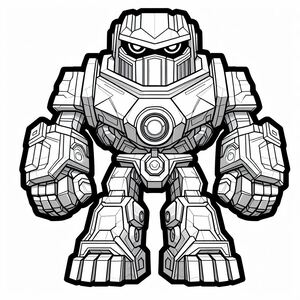 A cartoon robot with a helmet on it's face