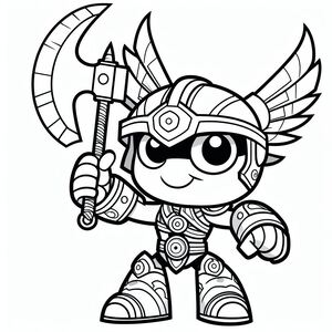 A cartoon character with a sword and a helmet