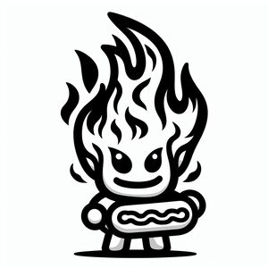 A black and white drawing of a hot dog