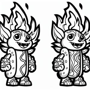 A drawing of a cartoon character holding a hot dog