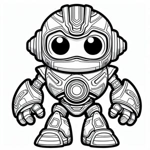 A coloring page of a robot with big eyes