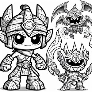 A coloring page of a cartoon character and a demon