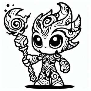 A drawing of a cartoon character holding a wand