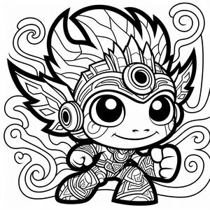 A coloring page with a cartoon character