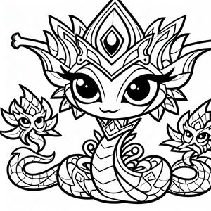 A coloring page of a cute little girl with big eyes