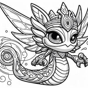 A coloring page with a cute little dragon