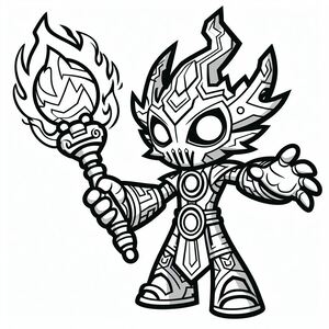 A drawing of a cartoon character with flames