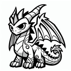 A black and white drawing of a dragon