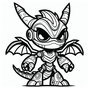 A drawing of a cartoon character with horns and wings