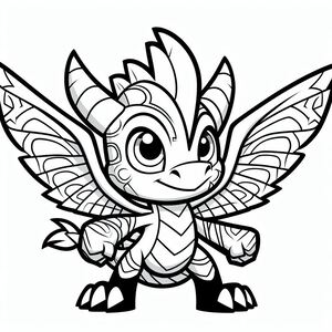 A coloring page of a cartoon character with wings