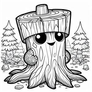 A cartoon tree stump with a cute face