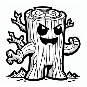 A cartoon tree stump with a happy face