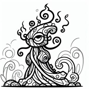A black and white drawing of a woman in a dress