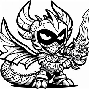 A black and white image of a cartoon character with a sword