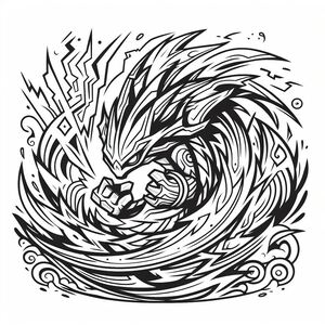 A black and white drawing of a dragon
