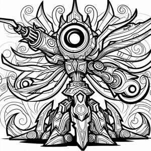 A black and white drawing of a robot