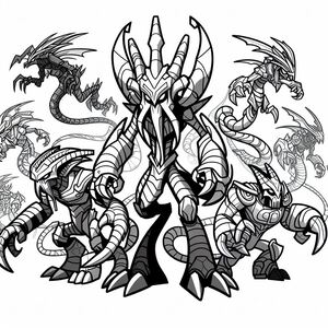A black and white drawing of a dragon