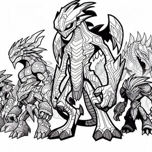 A black and white drawing of a monster