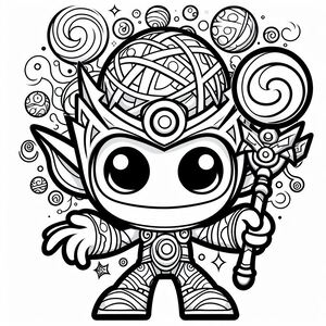 A black and white drawing of a cartoon character