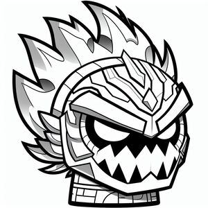 A black and white image of a cartoon character