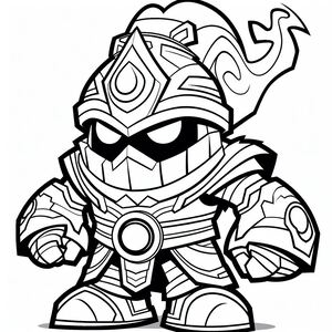 A black and white image of a cartoon character