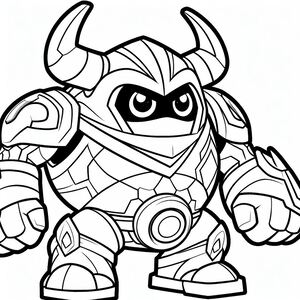 A coloring page of a cartoon character with horns