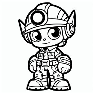 A cartoon character with a helmet on