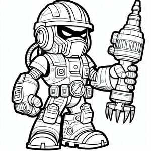 A coloring page of a cartoon character holding a screwdriver