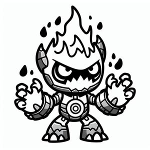 A black and white drawing of a cartoon character