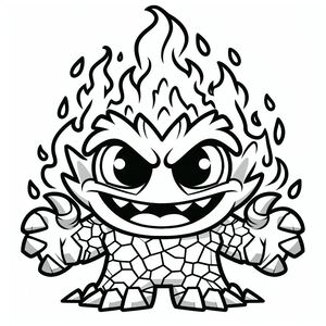 A cartoon character with fire coming out of it