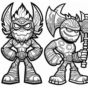 A drawing of two cartoon characters, one with an axe and the other with a