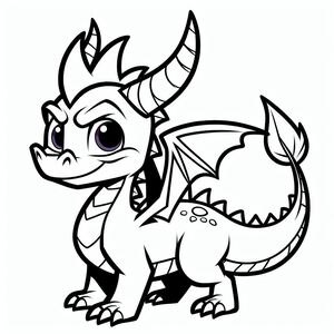 A cartoon dragon with horns and a tail