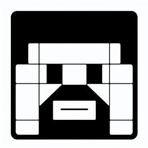 A black and white icon of a bed