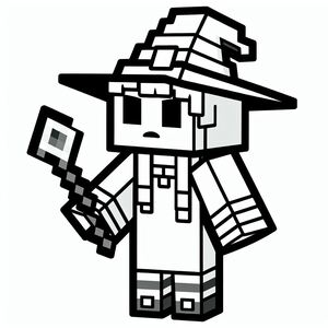 A black and white picture of a minecraft character