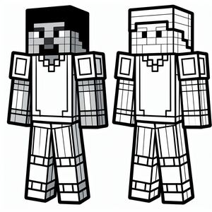 A black and white image of a minecraft character