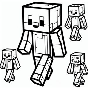 A black and white drawing of a minecraft character